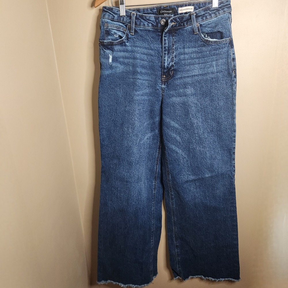 BCBGeneration Womens High Rise Wide Leg Jeans Medium Wash Distressed Size 13